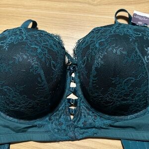Cacique Deep Teal Lace Push-Up Bra with Strappy Center